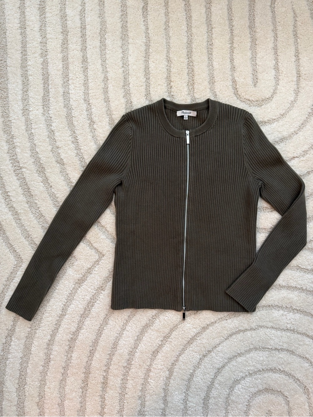 Madewell Olive Green Ribbed Zip Cardigan
